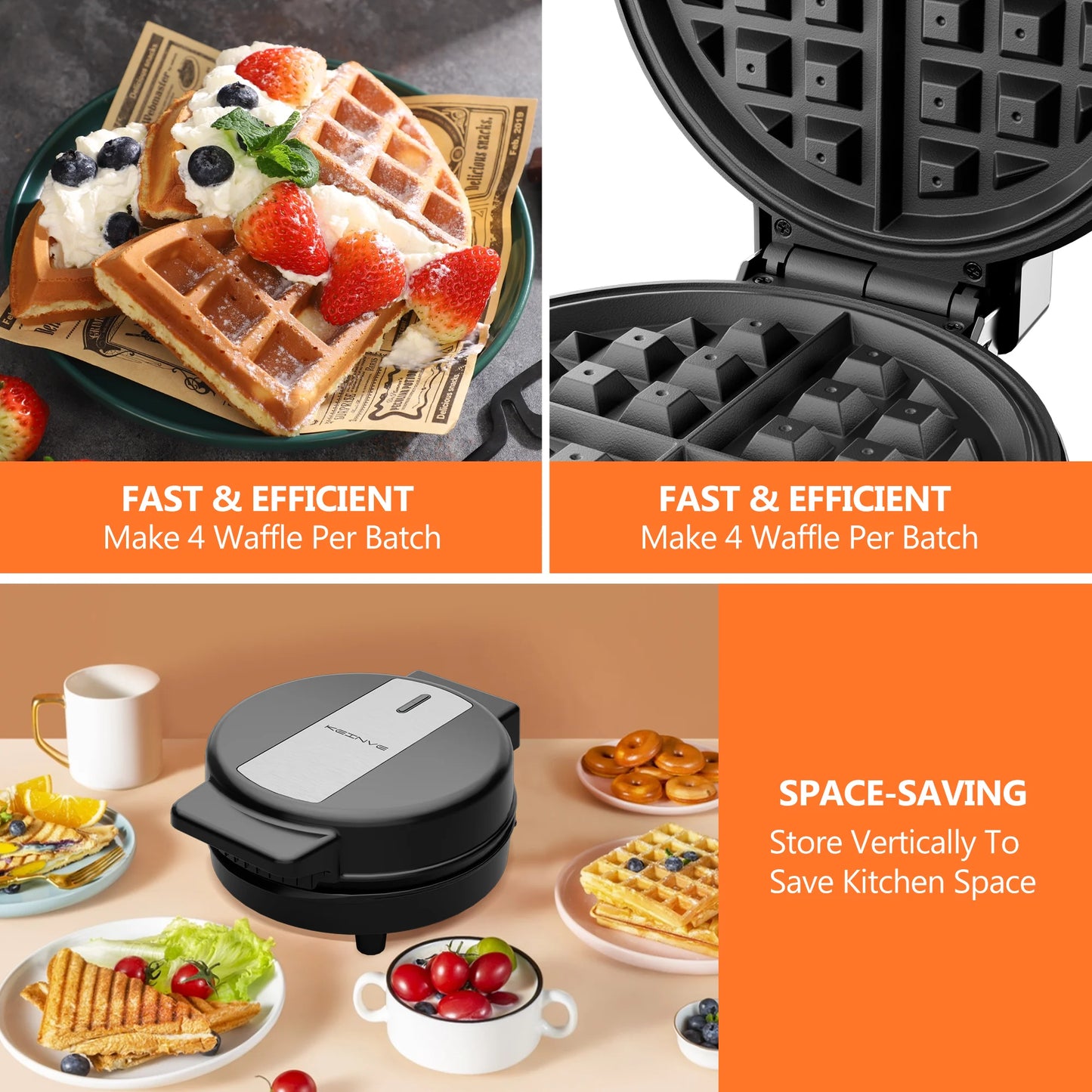 Electric Nonstick 8-inch Waffle Maker, Belgian Waffles