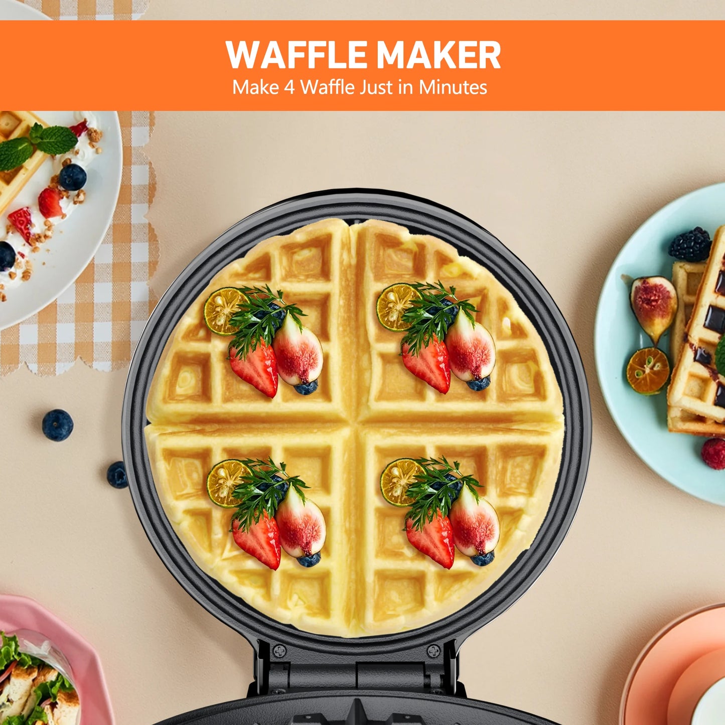Electric Nonstick 8-inch Waffle Maker, Belgian Waffles