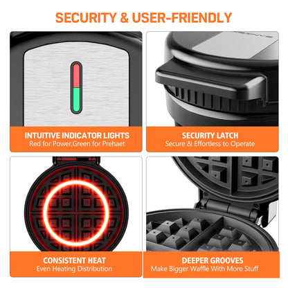 Electric Nonstick 8-inch Waffle Maker, Belgian Waffles