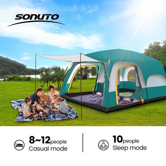 Large Family Tent 8-12 Person 2 Room Windproof