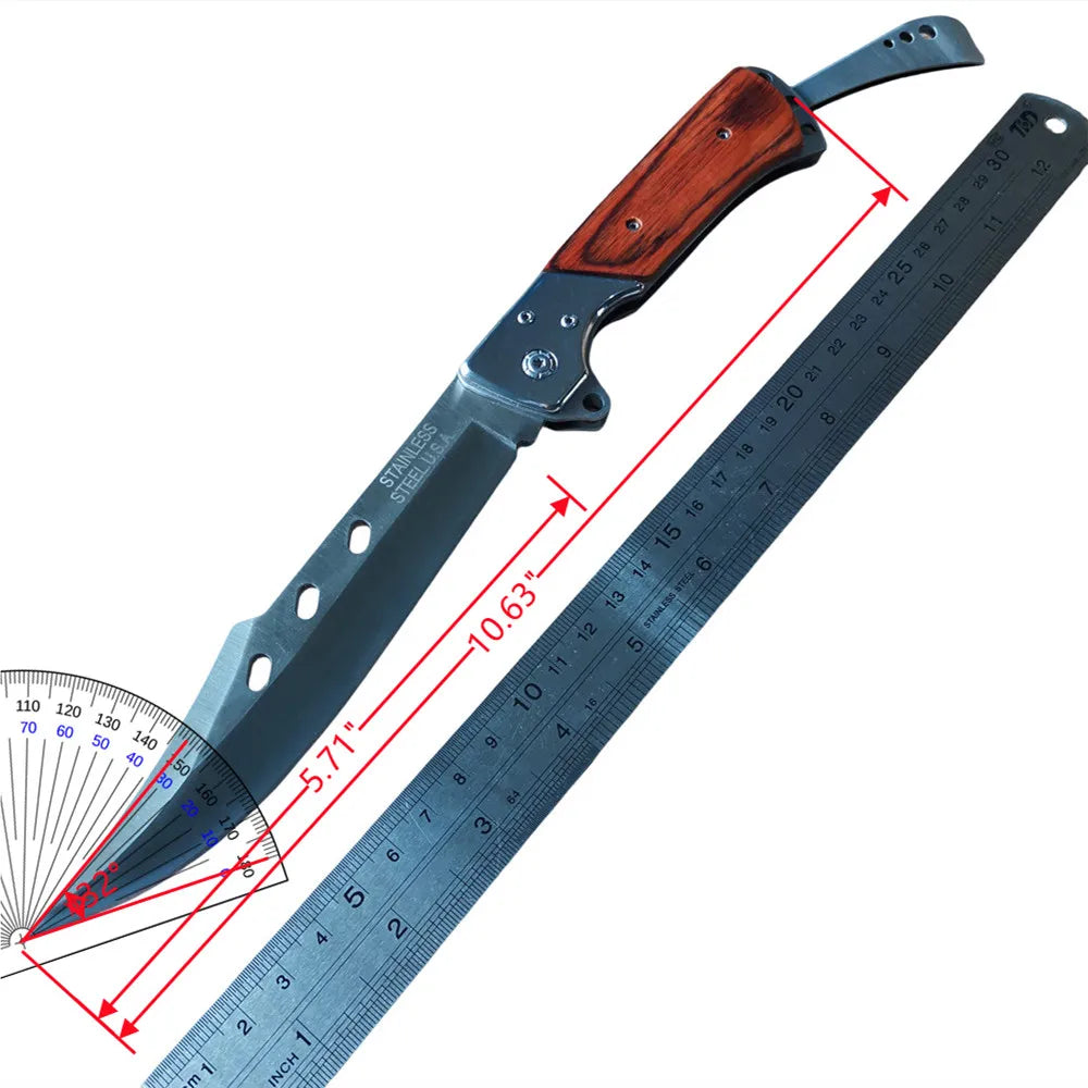 Heavy-Duty Folding Knife with Wood Handle