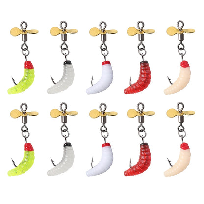 10Pcs Propeller Spinner Worm Bait Soft Maggot