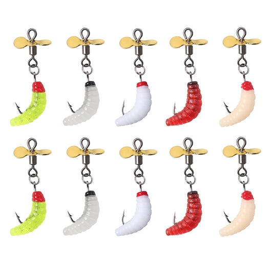 10Pcs Propeller Spinner Worm Bait Soft Maggot