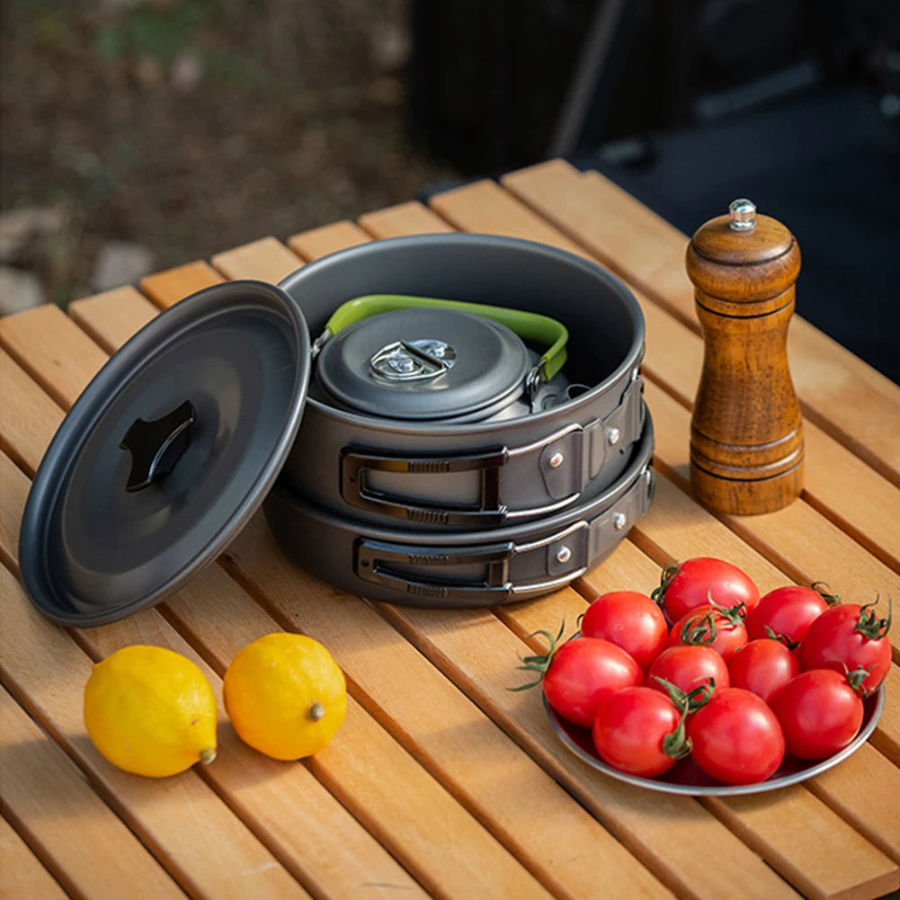 3PCS Camping Cookware Set Pot Pan Kettle Set Portable Cooker
