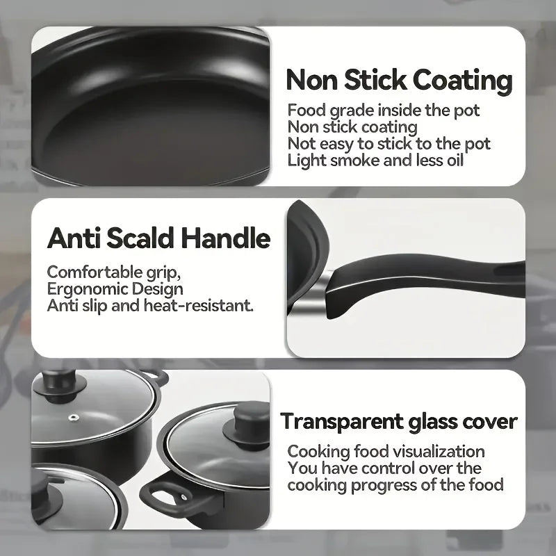 13-Piece Nonstick Cookware Set Black Kitchen & Camping
