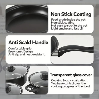 13-Piece Nonstick Cookware Set Black Kitchen & Camping