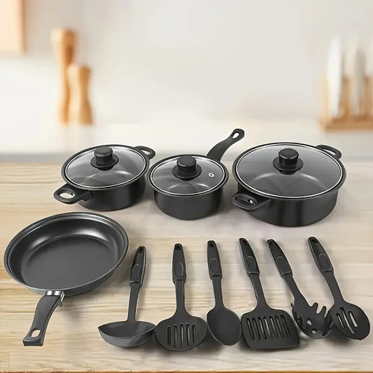 13-Piece Nonstick Cookware Set Black Kitchen & Camping