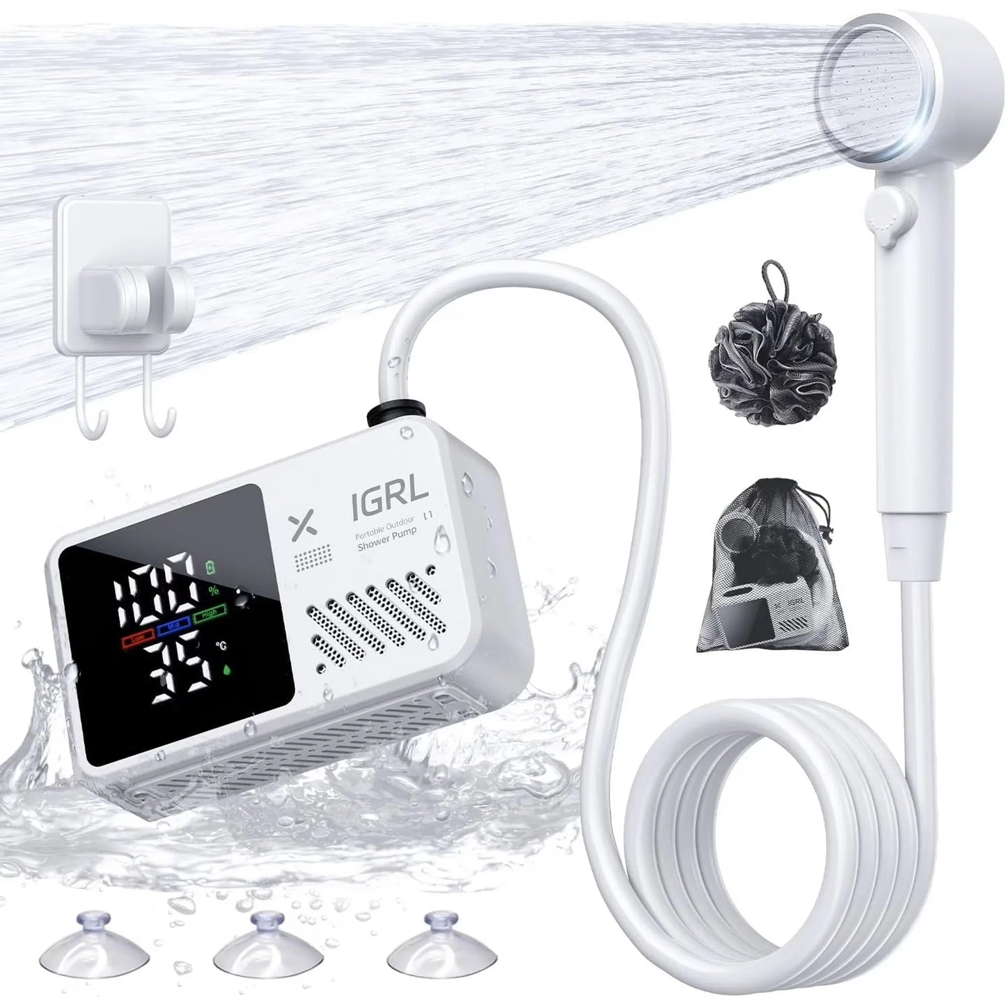 Portable Camping Shower 7800mAh Rechargeable Pump