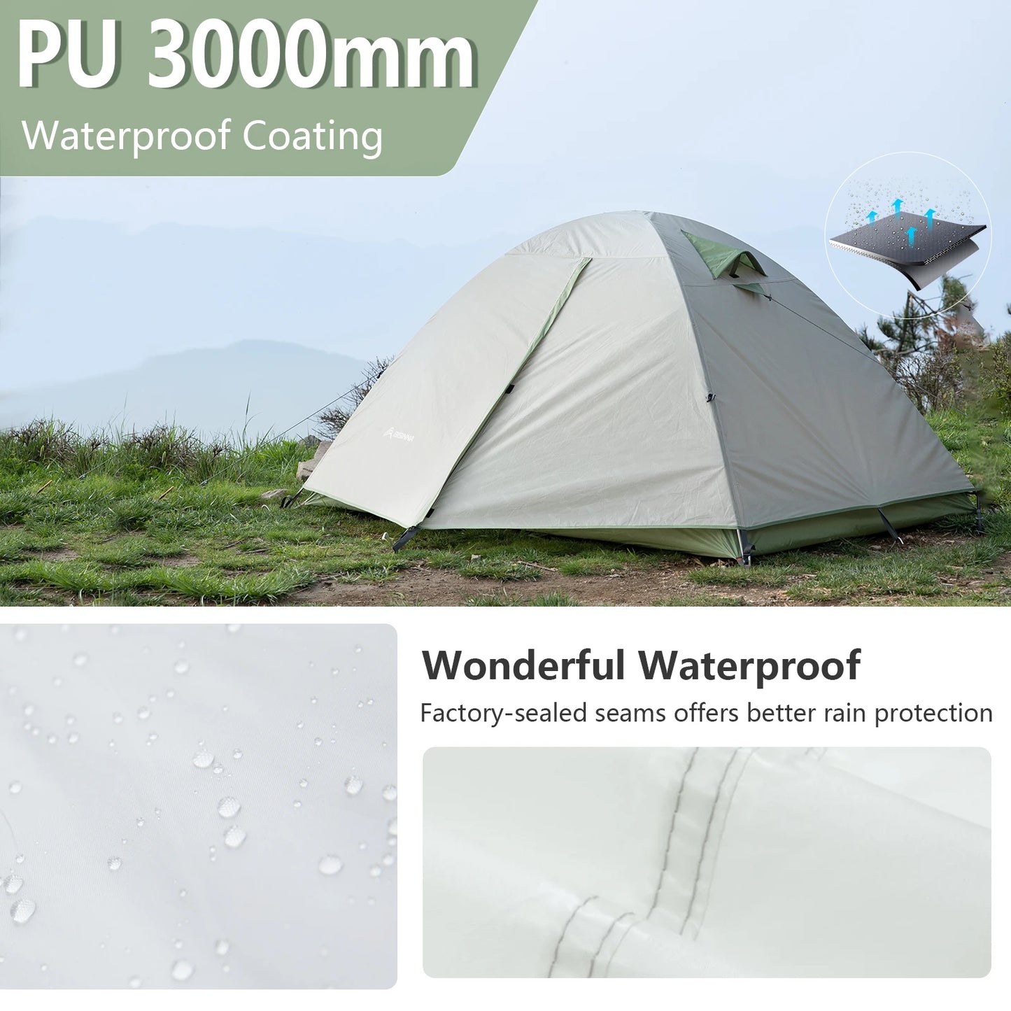 Camping Tent 2 Person Double Layer Waterproof Portable