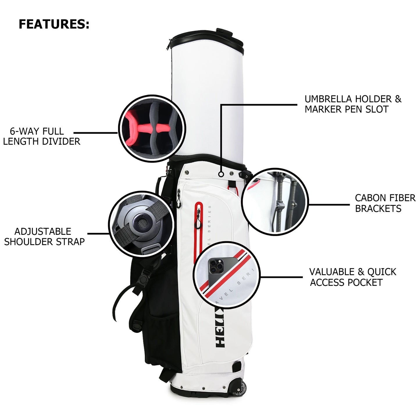 Golf Stand Bag with Retractable Top Cover