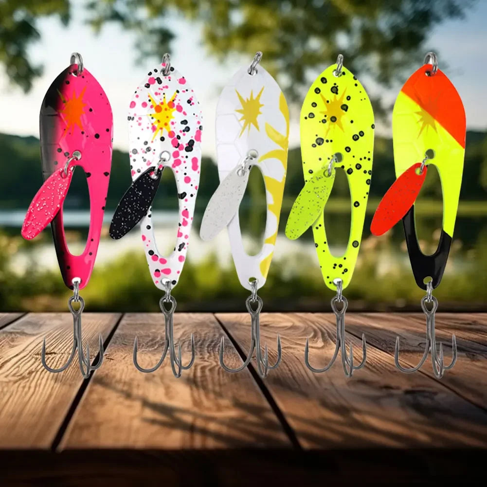 5Pcs Metal Spoon Fishing Lures with Treble Hooks