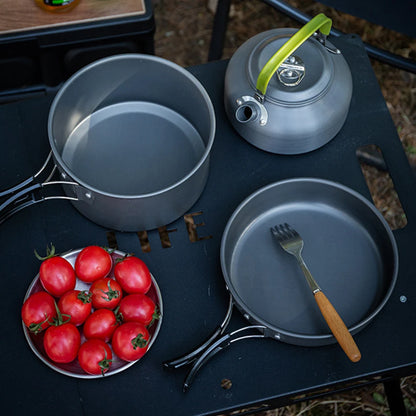 3PCS Camping Cookware Set Pot Pan Kettle Set Portable Cooker