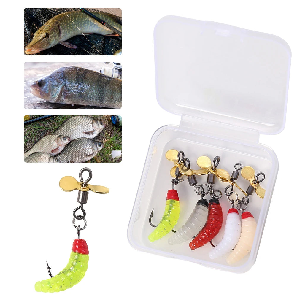 10Pcs Propeller Spinner Worm Bait Soft Maggot