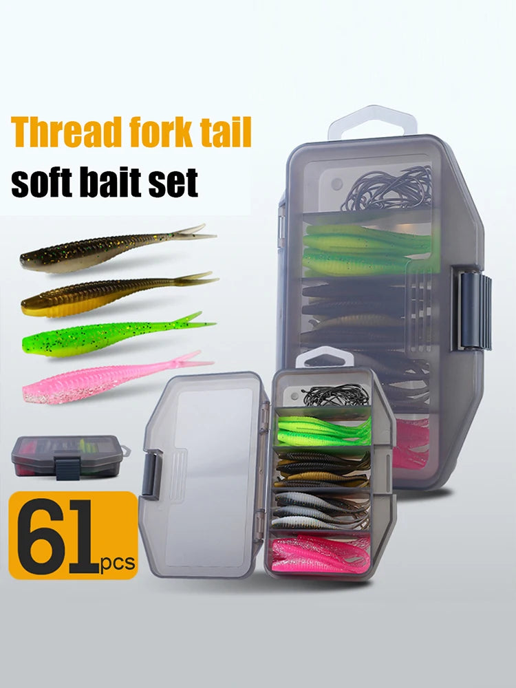 61pcs/set Artificial Lure Hook Fork Tail Bait