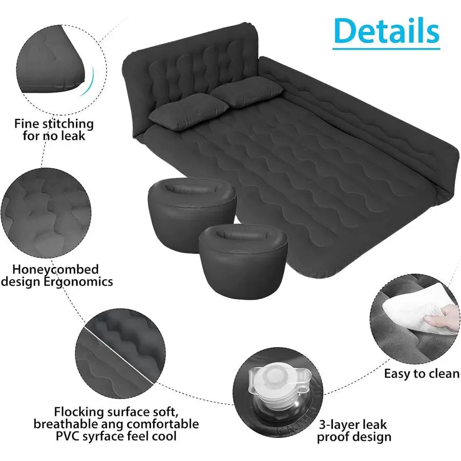 Car Air Mattress with Electric Pump, 2 Inflatable Pillows