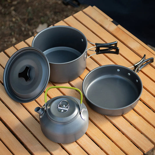 3PCS Camping Cookware Set Pot Pan Kettle Set Portable Cooker