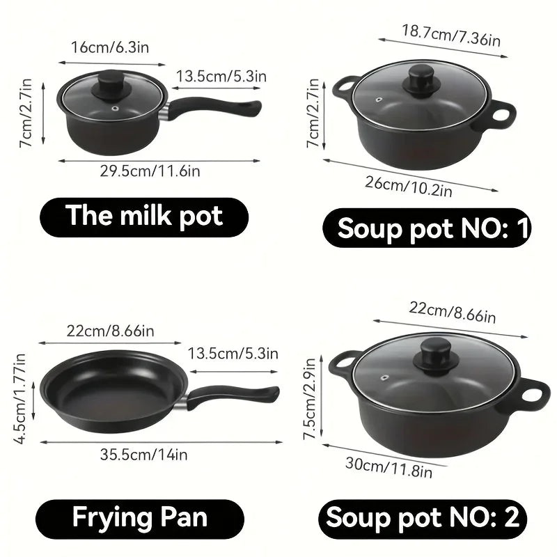 13-Piece Nonstick Cookware Set Black Kitchen & Camping