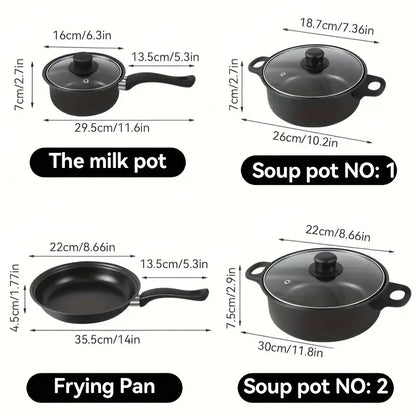 13-Piece Nonstick Cookware Set Black Kitchen & Camping