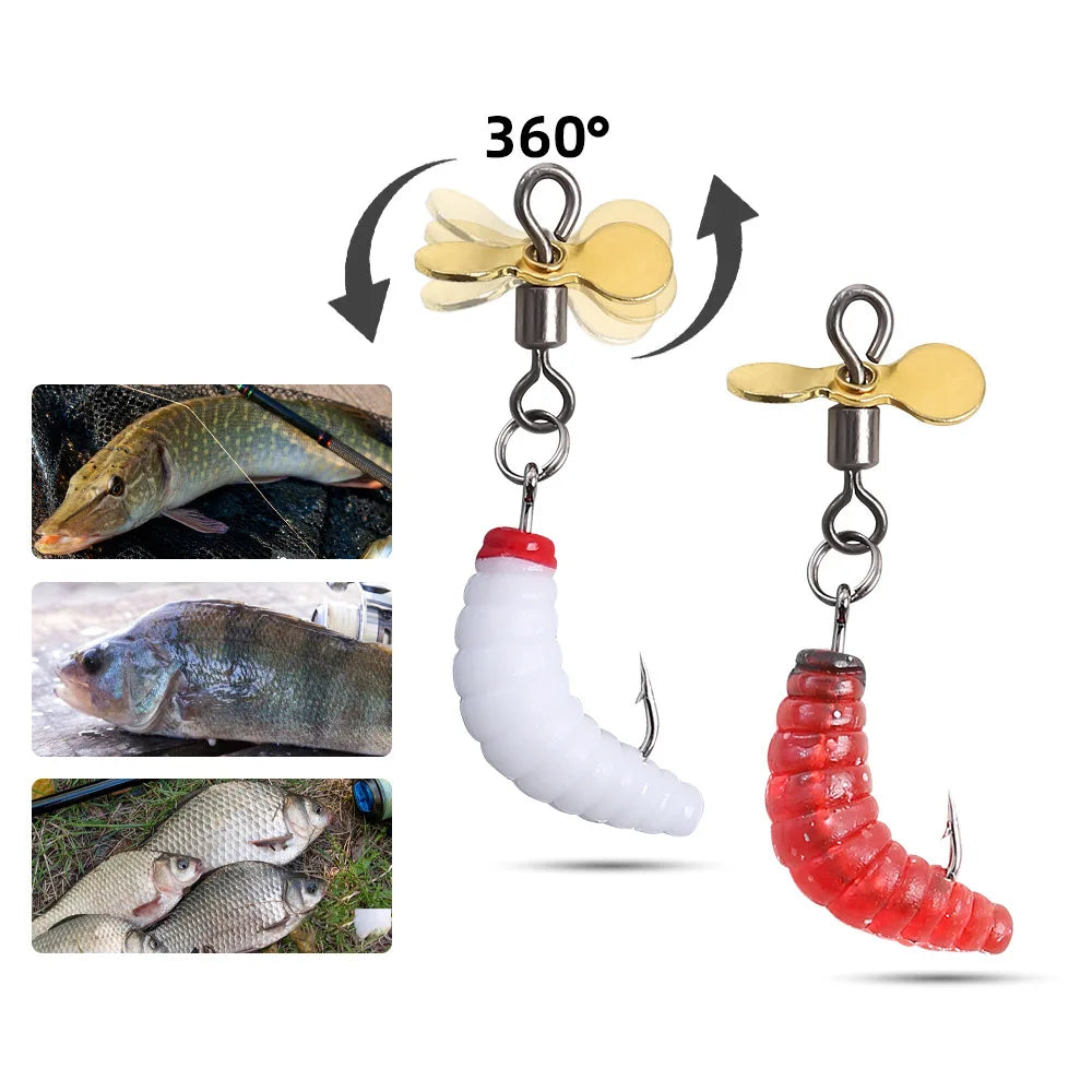 10Pcs Propeller Spinner Worm Bait Soft Maggot
