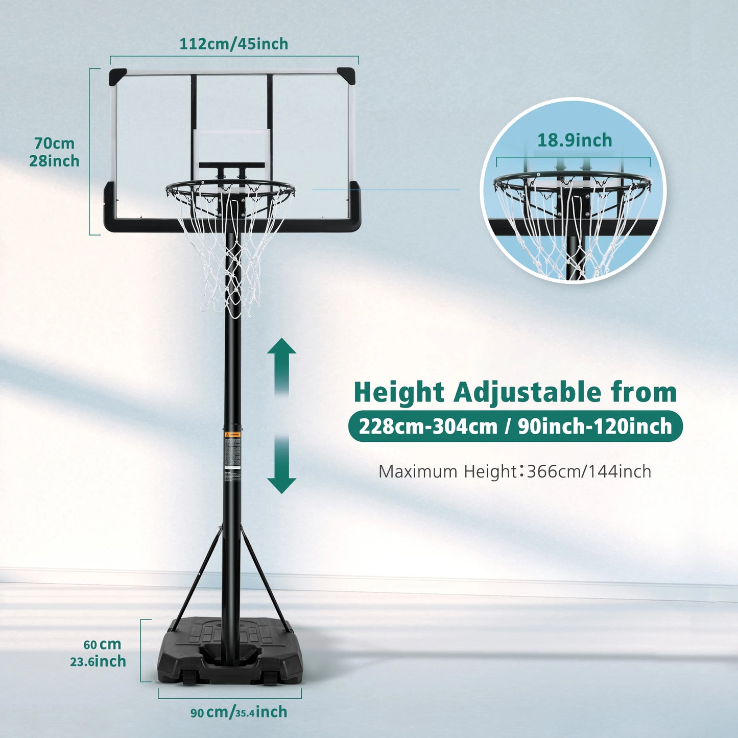 Portable Basketball Hoop Goal Height Adjustable 7 ft. 6 in..10 ft.