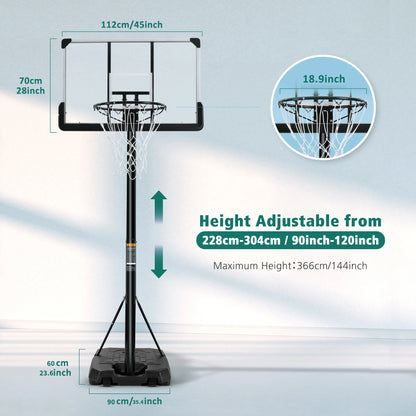 Portable Basketball Hoop Goal Height Adjustable 7 ft. 6 in..10 ft.