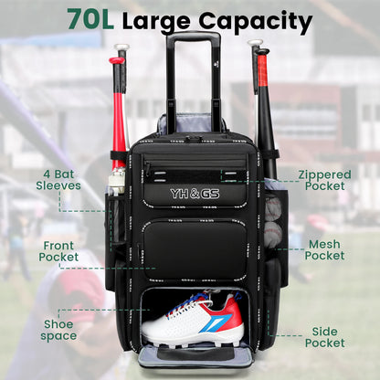 Multifunctional Outdoor Sports Trolley Baseball Bag Large
