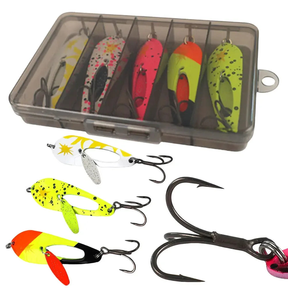 5Pcs Metal Spoon Fishing Lures with Treble Hooks
