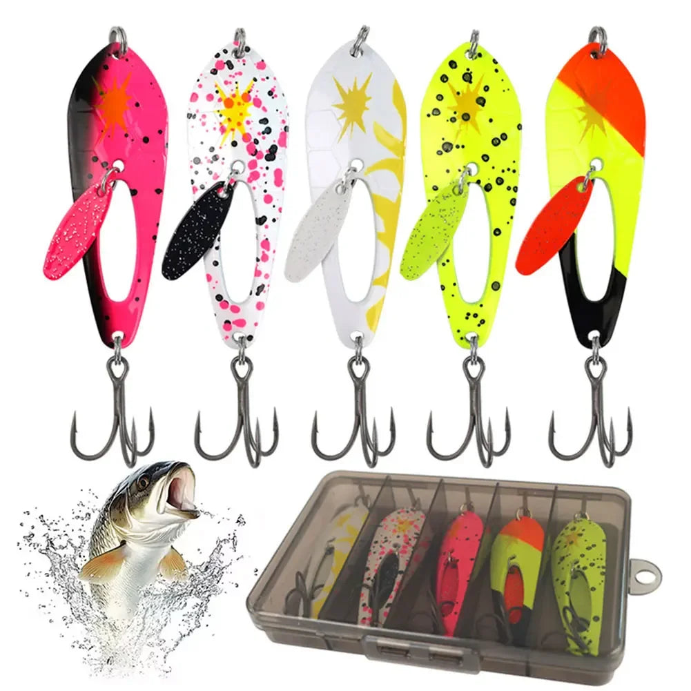 5Pcs Metal Spoon Fishing Lures with Treble Hooks