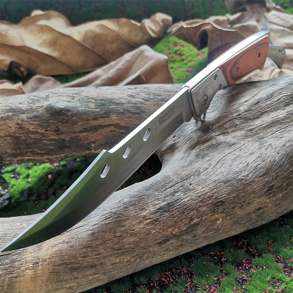 Heavy-Duty Folding Knife with Wood Handle