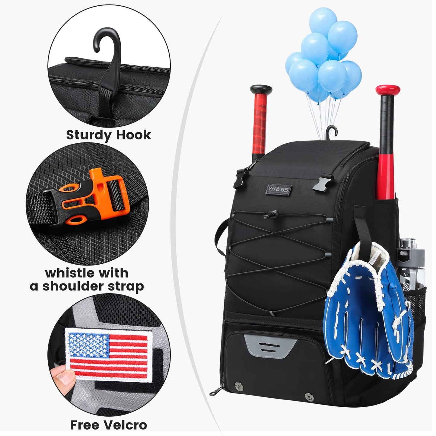 Baseball Equipment Bag Backpack with Shoe Compartment