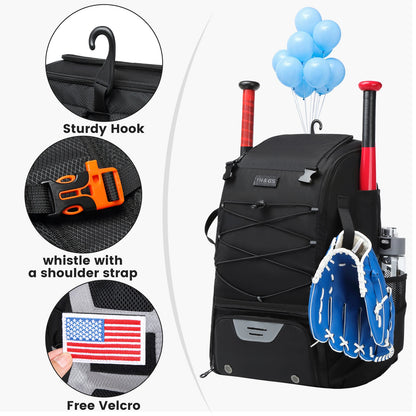 Baseball Equipment Bag Backpack with Shoe Compartment