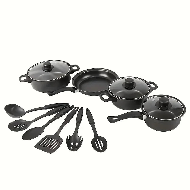 13-Piece Nonstick Cookware Set Black Kitchen & Camping