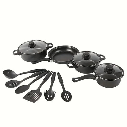 13-Piece Nonstick Cookware Set Black Kitchen & Camping