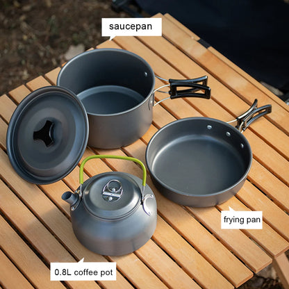 3PCS Camping Cookware Set Pot Pan Kettle Set Portable Cooker