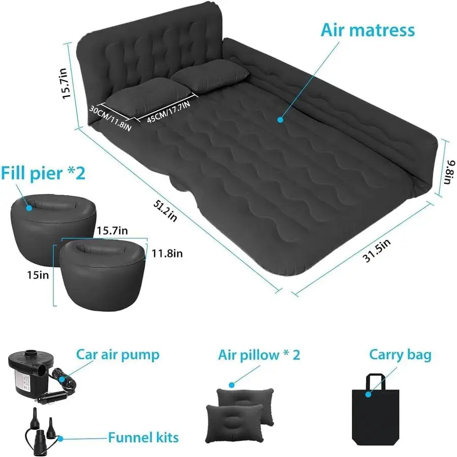 Car Air Mattress with Electric Pump, 2 Inflatable Pillows
