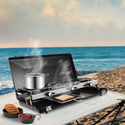 Portable Camping Stove with Griddle 3 Burner Propane