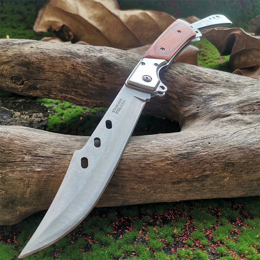 Heavy-Duty Folding Knife with Wood Handle